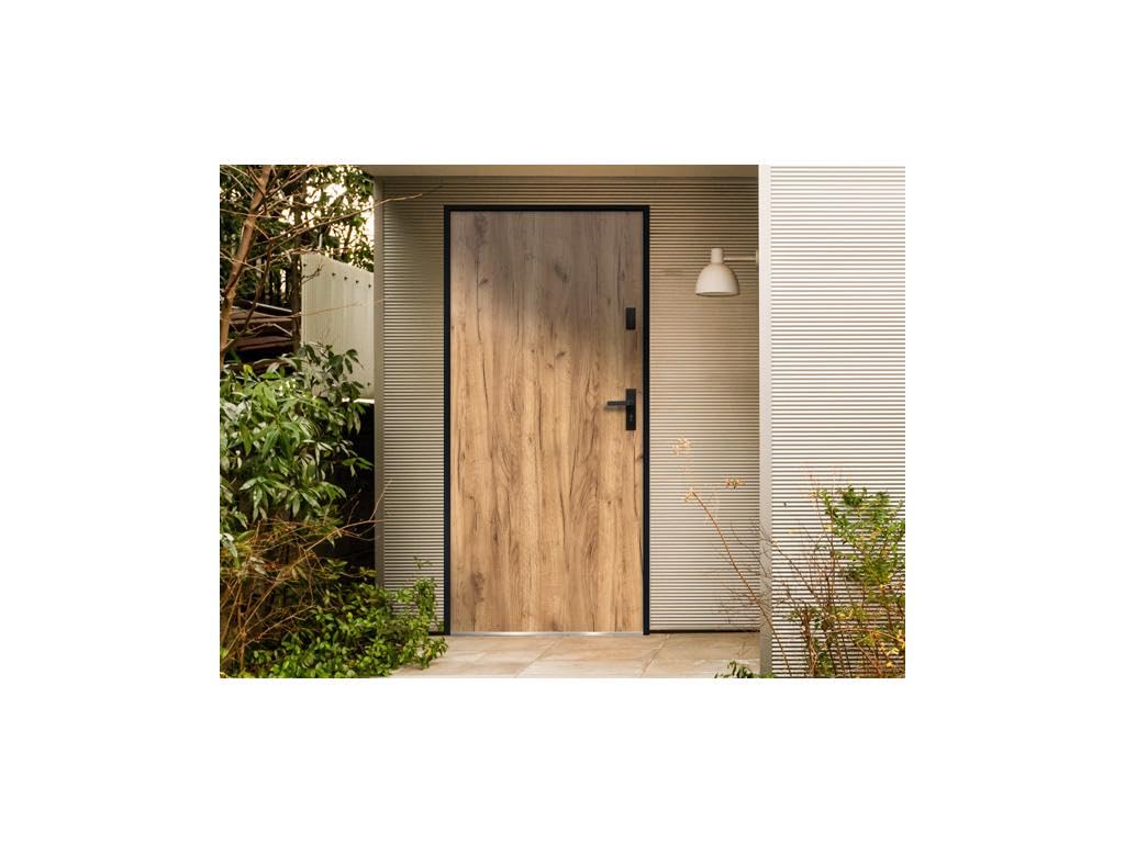 Vente-unique - Porte d'entrée en acier pleine H207 x L100 cm effet chêne - épaisseur 55 mm - poussant gauche - AGUEDA