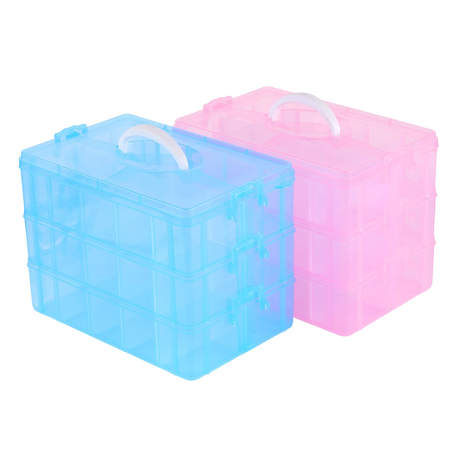 Set di 2 Scatole di Assortimento a 3 Ripiani, 30 Scomparti, Trasparenti