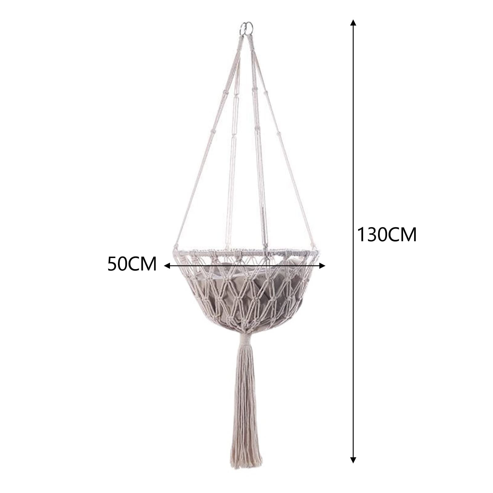 Quaste, Makramee, zum Aufhängen, Katzenschaukel, handgewebt, für Fenster, für Katzen, atmungsaktiv, Bohemian, Dekoration, Haus, Bett zum Aufhängen für schlafendes Kätzchen und Spielen (50 cm)