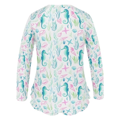 Cute Seahorse Girls Long Sleeve Rashguard Swimsuit UV Protection One-Piece Swimwear Bathing Suit B04046453