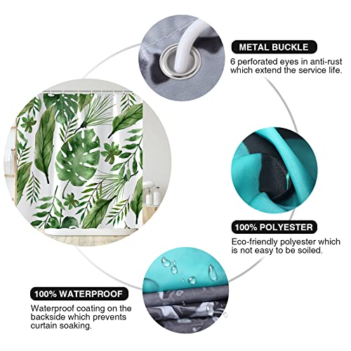 Minicoco Shower Curtain Mould Proof Mildew Resistant Bathroom Shower Curtains Waterproof Shower Curtain 100% Polyester Green Shower Curtains with 12 Hooks - Image 3