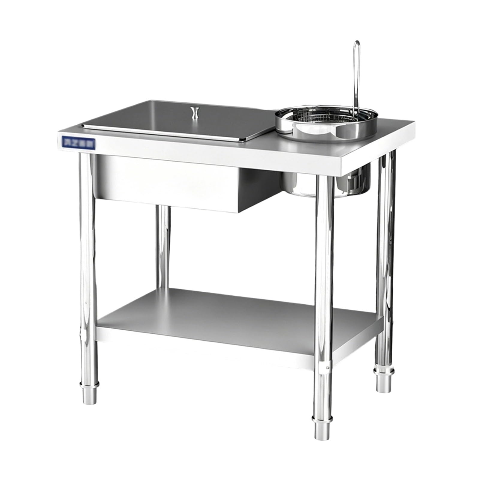 Tavolo Da Lavoro Professionale Acciaio Inox 304 Con Vasche Profonde, Stazione Panatura Robusta Per Cucina Ristorante Fritto(80x55x80cm)
