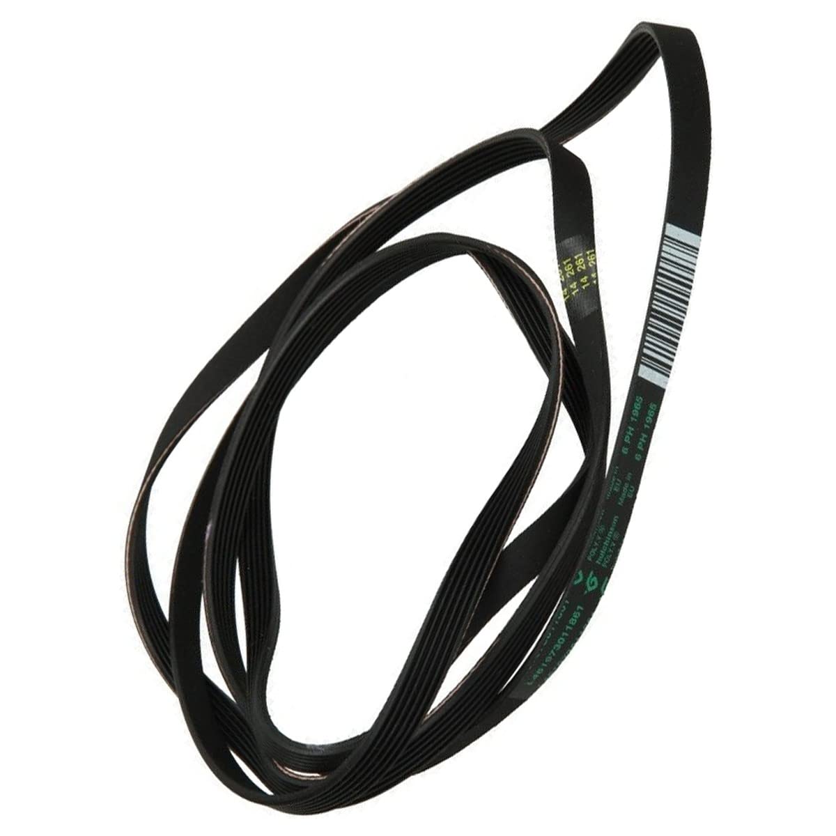 Image of a black elastic dryer belt with multiple ribs