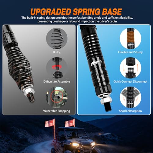 Image of Nilight LED Whip Light 2PC 5FT Spiral RGB Antenna Whips with Spring Base, App /Remote Control DIY Chasing Patterns Brake & Reverse Turn Signal Lights for Side by Side ATV UTV RZR Can-Am Buggy Jeep