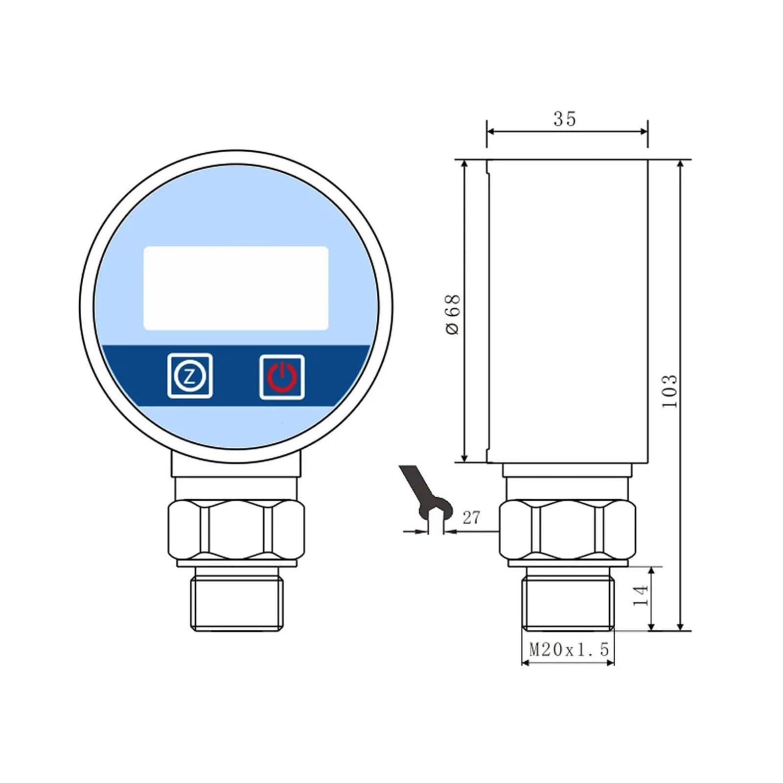 68mm Digital Pressure Manometer 4-bit LCD Battery for Liquid (Color : 1-2 NPT, Size : 0-1.6MPa)
