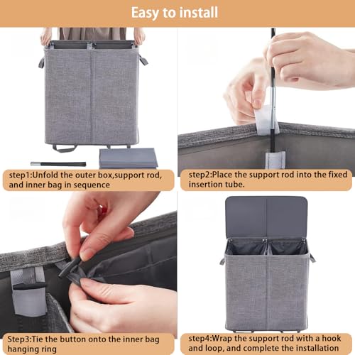 Panier à linge grande capacité avec couvercle et double compartiment