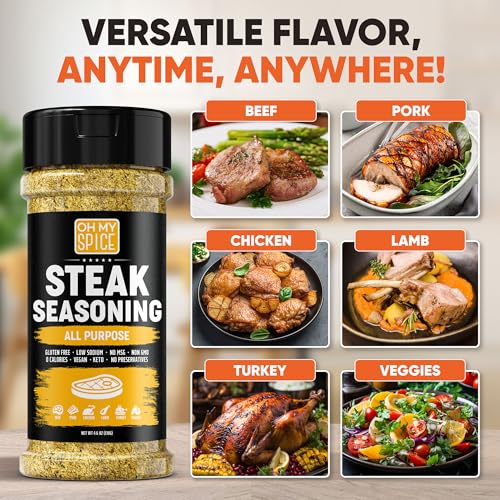 Steak Seasoning All Purpose Seasoning Mix - Gluten Free & Low Sodium Meat Seasonings for Ribeye, NY Strip & Tomahawk. Steaks Seasonings for Grilling. Beef Steaks Salt Blend. Steak Rub Spices. 4.6oz - Image 4