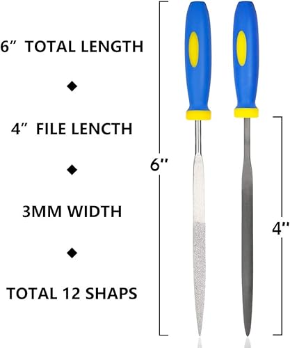 Miniatura 2 de KALIM 2 juegos de lima de acero al carbono y lima de diamante (total de 12 unidades), adecuados para metal, madera, joyas, modelos, bricolaje y casi