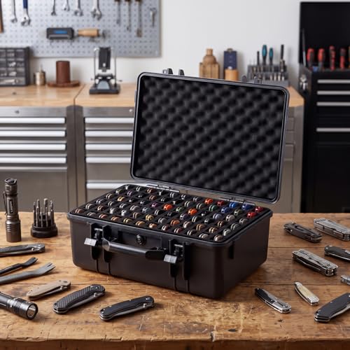 Image of Bucherry 72 Folding Knife Case Waterproof Pocket Knife Holder Hard Sided Knives Storage Box Lockable Protective Travel Storage Organizer for Folding Knives Collection