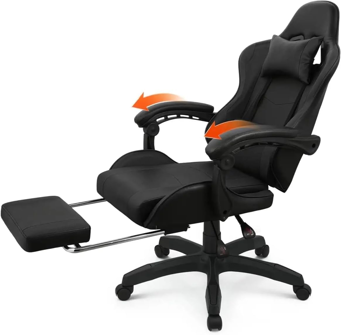 Ergonomic Gaming Chair with Footrest, Breathable Fabric & PU Leather, 3D Swivel Reclining Design, Adjustable Height, Headrest & Lumbar Support, Comfortable Computer Office Chair for Home or Work