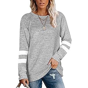 Famulily Women Casual Striped Colour Block Soft Long Sleeve Pullover Tunics Tops S-2XL