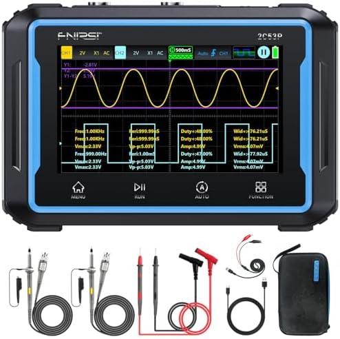 FNIRSI 2C53P Handheld Tablet Oscilloscope Multimeter DDS Signal Generator 3 in 1, 2CH Automotive Oscilloscope Multimeters with 50Mhz Bandwidth, 19999 Counts, 250MS/s Sampling, 4.3 inch Touch Screen