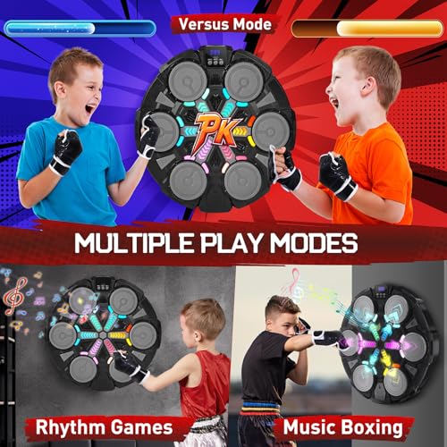 Esnowlee Boxmaschine mit Musik, Music Boxing Machine mit Boxhandschuhen, 11 Geschwindigkeitsmodi & 3 Zahlmodus, LED Licht Bluetooth Boxmaschine für Kinder/Erwachsene (Ferrous)