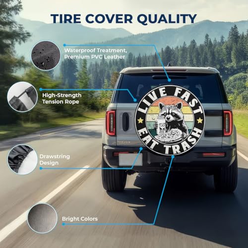 Image of GENANY Raccoon Retro Humor Spare Tire Cover for RV Trailer, Waterproof, No Camera Hole, Size 18 Fits 33-35 Inch
