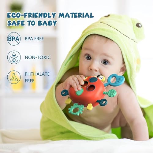 Image of Kidology Baby Montessori Sensory Toys | Silicone Pull String Crab Toy for Toddlers 6-18 Months | Fine Motor Skills & Hand Muscle Development | Travel Learning Activity & Birthday Gift for Boys & Girls