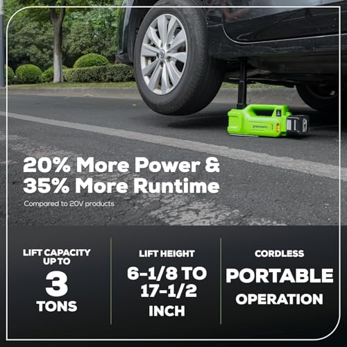 Image of Greenworks 24V Brushless 2 pcs Cordless Power Tool Combo Kit, include 3 /8 inch 150-ft lbs. Impact Wrench, 3 Ton Max Loading Car Jack, Include 2 x 2Ah Batteries and 1 Fast Charger