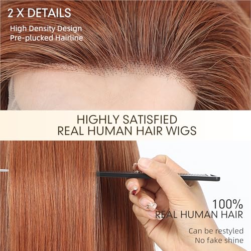 Image of KKU 100% Human Hair Wig, Lace Front Wigs Human Hair Side Part,Ginger Wig Human Hair, Real Human Hair Wigs for Women(16Inch)