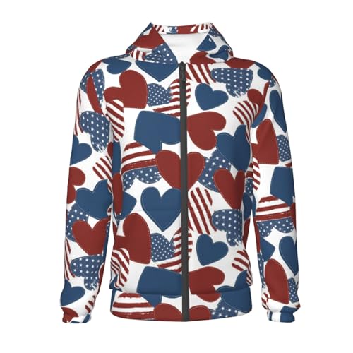 American Flag Heart Symbol Kids Pullover Hoodies Boys Zip Up Sweatshirts Girls Athletic Clothes with Pocket2