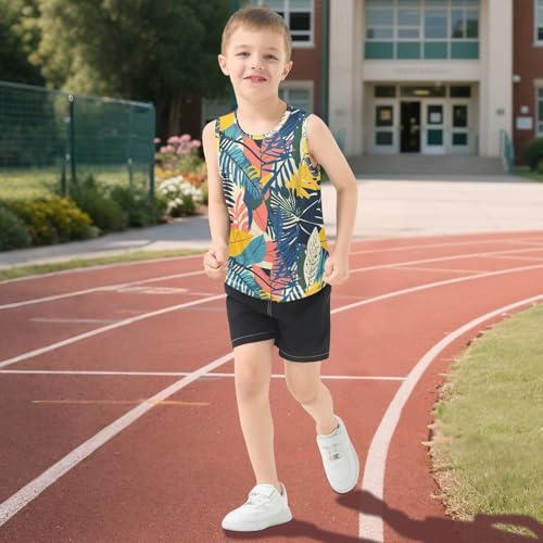 Boys Tank Top Shirts Jungle Colors Tropical Leaf Sleeveless T-Shirts Crew Neck for Kids Clothing Children 5