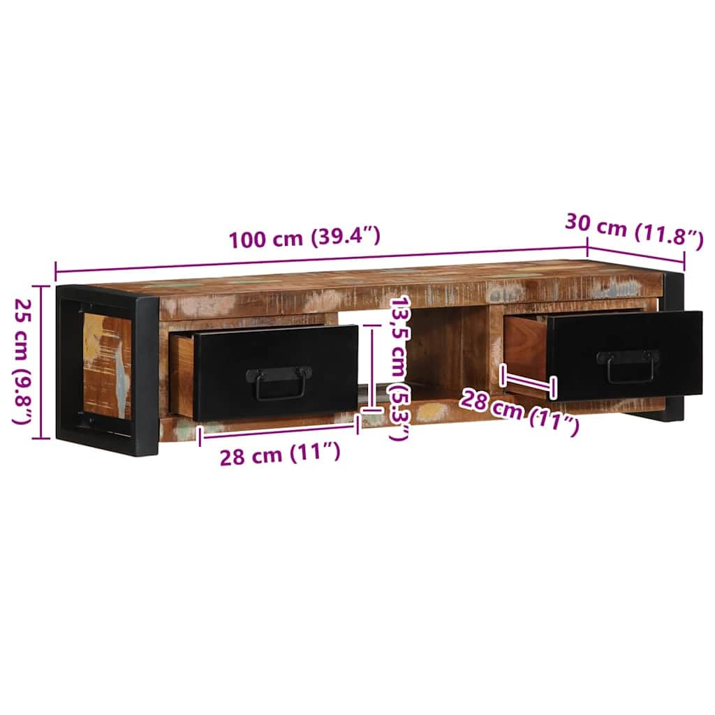 vidaXL Szafka RTV 100x30x25 cm Drewno lite odzyskane