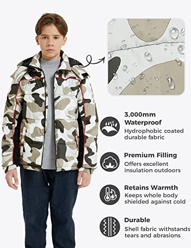 Wantdo Big Kids Boy's Winproof Winter Coat Warm Padded Quilted Puffer Jacket Outwear Parka White Camo 14-16 #TOP4