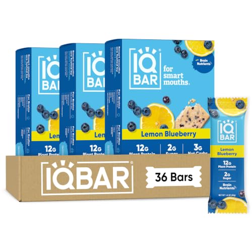 IQBAR Clean High Protein Bars, Low Sugar Snack, Lemon Blueberry 36ct