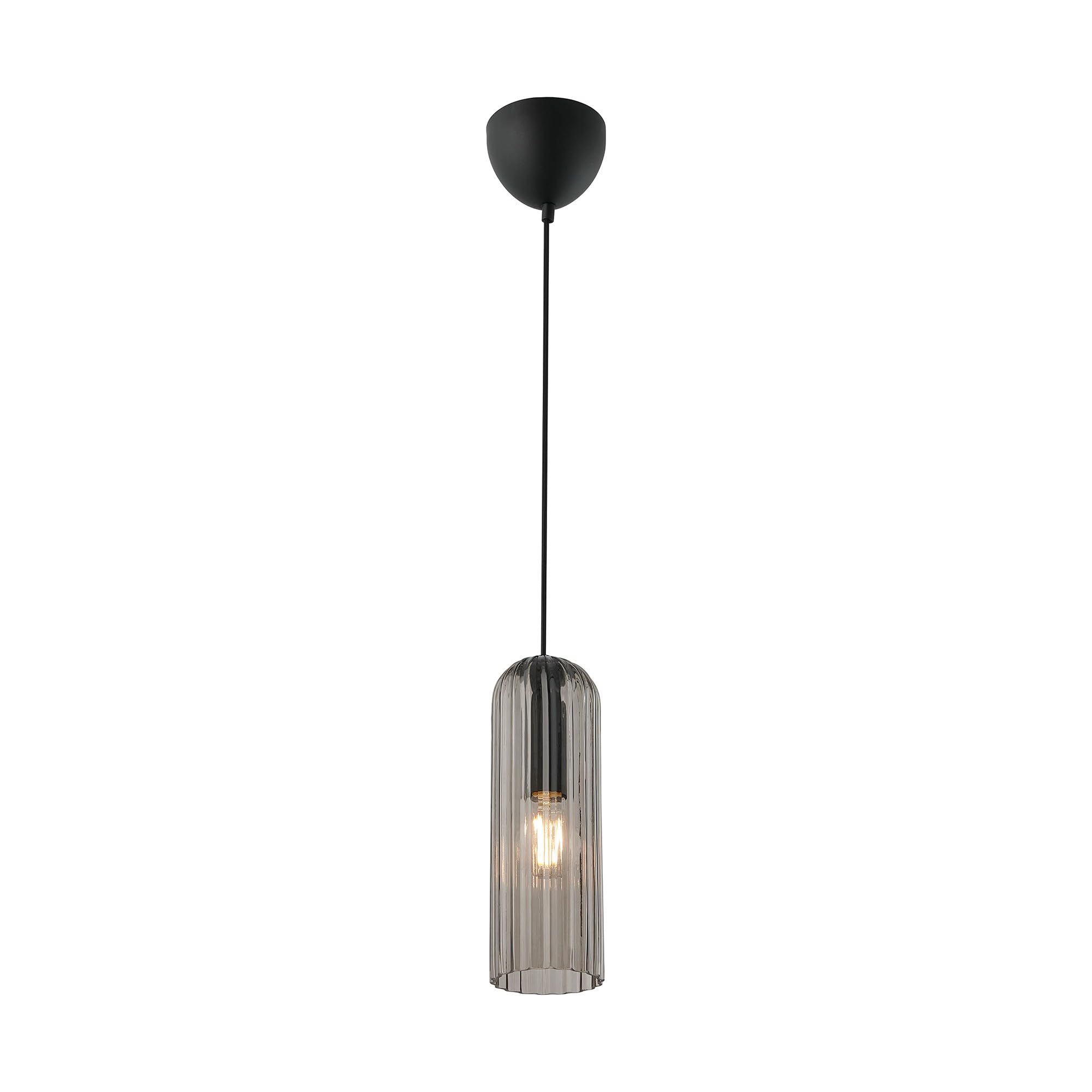 Nordlux Miella Indoor Pendant Light Black Glass E27 Fluted - Kitchen, Bedroom, Living Room Mains Powered, IP20