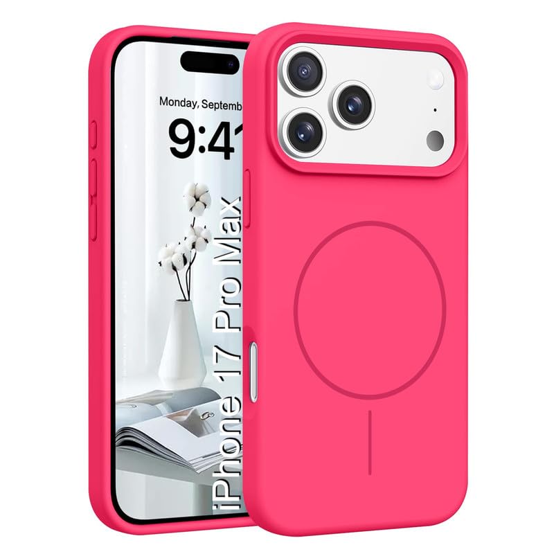 Silicone Magnetic Case for iPhone 17 Pro Max | Soft Microfiber Lining | Mag-Safe Support | Shockproof Protective Cover | Precise Cutouts | Slim Fit Design – Pink