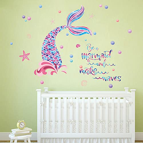 Runtoo Mermaid Wall Stickers for Girls Bedroom Kids Inspirational Quotes Wall Decals Bathroom Baby Nursery Wall Decor - Image 3