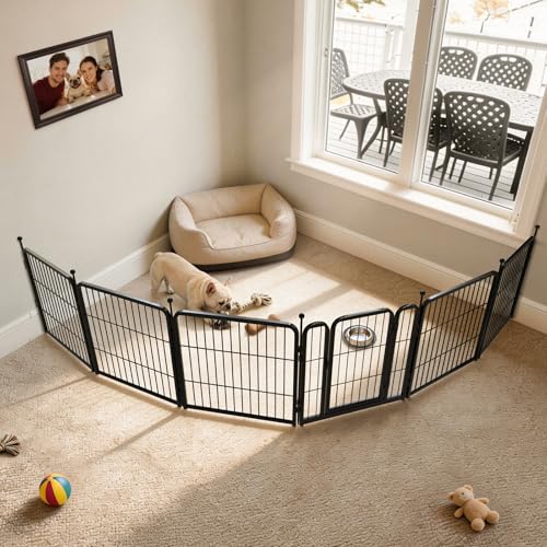 Image of FXW Rollick Dog Playpen Wall Connection Set for Indoor and Yard, 24 Inch 6 Panels for Small Dogs with 4 Fence-to-Wall Anchors, Black | Patented