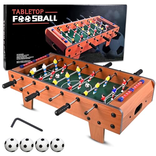 GOLDGE Tischfußball, Holz-Tischfußball mit 6 Stangen und 4 Bällen, für Kinder und Erwachsene, 50,5 x 24,5 x 15 cm