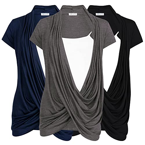 Free to Live 3 Pack Nursing Tops Breastfeeding Shirts Criss Cross Tops for Women Fall Maternity Clothes Short Sleeve Cardigan