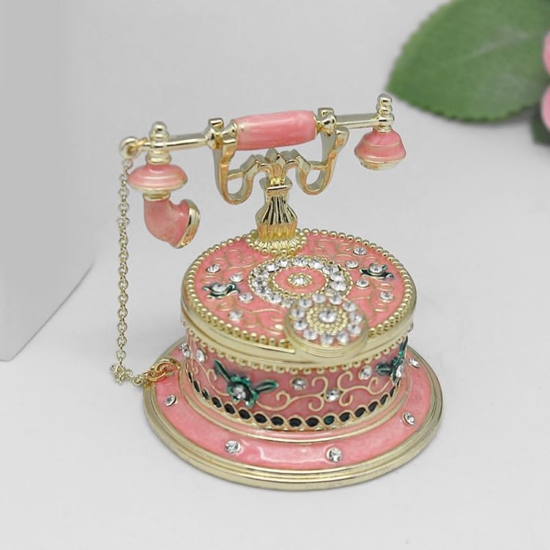 Miniatura 3 de Joyero retro para teléfono, caja de almacenamiento de aleación rosa para anillos, aretes y pequeños accesorios, mini pieza de arte decorativa