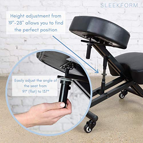 SLEEKFORM Kneeling Chair Height Adjustable | Ergonomic Posture Correcting Knee Stool for Bad Back Support, Neck Pain Relief, Computer Desk | Orthopedic Faux Leather Knees Cushions | Universal Wheels - Thumbnail 4