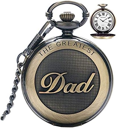 Pocket Watch for Men, Vintage Style Pocket Watch with Chain, Pendant Pocket Watch for Son Grandad, Graduation Gift, Birthday Gift, Greatest Dad (Style 1), Greatest Dad (Style 1)