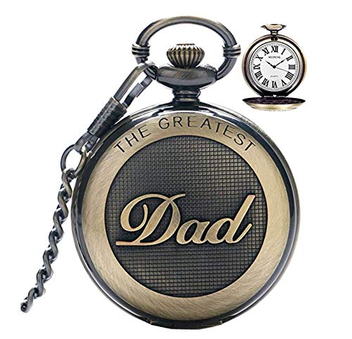 Pocket Watch for Men, Vintage Style Pocket Watch with Chain, Pendant Pocket Watch for Son Grandad, Graduation Gift, Birthday Gift, Greatest Dad (Style 1), Greatest Dad (Style 1)