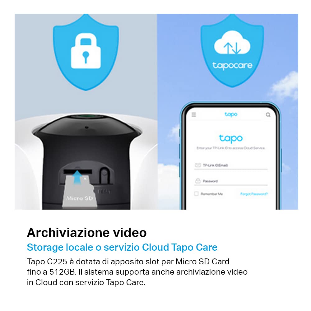 Tapo C225 Telecamera WiFi Interno di Sicurezza Domestica Pan/Tilt AI, 2K QHD, Sorveglianza, Visione Notturna, Rilevamento del Movimento, Sensore di Luce Stellare, Compatibile con Alexa