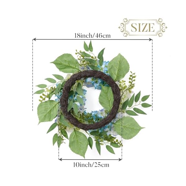 Valery madelyn spring hydrangeas flower wreaths for front door with lights blue white artificial summer door wreath with eucalyptus leaves for home party wedding decor 18 unique gifts for mom  urban country home decor
