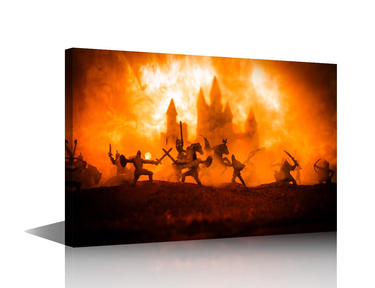 TISHIRON ‌Medieval Battle Scene Canvas Print Framed Wall Art - Hand-Painted Style Large Wall Decor for Living Room, Bedroom, Home Theater, Modern Wall Decor, Canvas Art, Ready to Hang 18x12 in