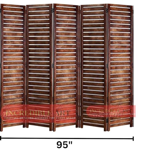 Image of Wooden Partition Wall Divider for Living Room, Wood Privacy Screen, Room Separator Rectangle Line Design- 5 Feet in Height (6 Panels)
