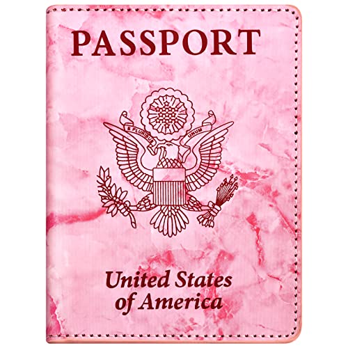 Image of Eoehro Passport and Vaccine Card Holder, Faux Leather, E-Marble Rose Red, Unisex, 5.6 inchx 4 inch