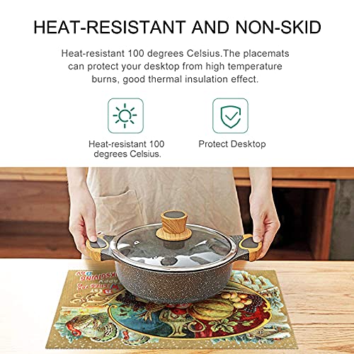 Naanle Thanksgiving Harvest Placemats Set Of 4, Holiday Turkey Day Heat-Resistant Washable Table Place Mats For Kitchen Dining Table Decoration #TOP4