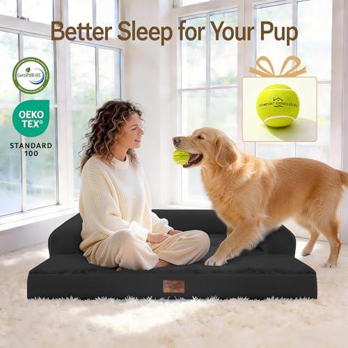 Image of Comfort Expression Washable Orthopedic Dog Bed for Extra Large Sized Dogs | Waterproof Memory Foam Pet Bed 42x30 Inch with Removable Cover with Non-Slip & Bolster, Black