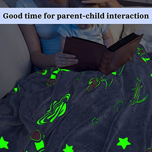 Image of Glow in The Dark Blanket Stars Throw Blanket Birthday Gifts for Kids Soft Cozy Space Decor Blankets for Couch Bed Sofa Unique Gifts for Boys Girls Teens Planet Blanket 50 inchx60 inch