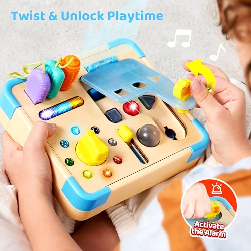 lalalark Electronic Busy Board – Montessori-Inspired Pretend Toy with 15 LED Lights & 9 Sound Effects, 5 Interactive Switches & Plugs, Sensory Fun, Early Development, Baby Toys Age 18M+ Old