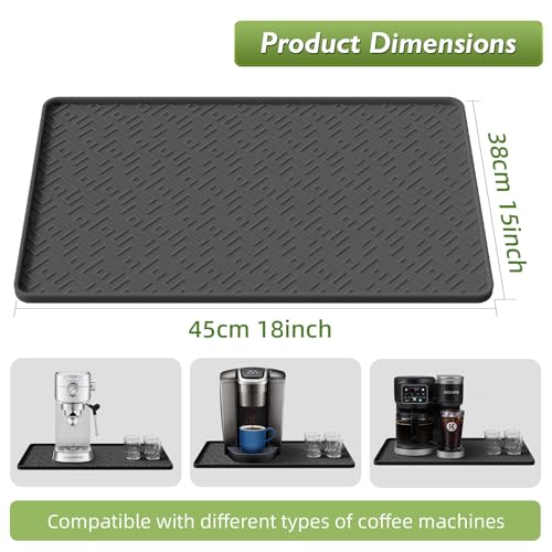 Image of Silicone Coffee Mat with Raised Edges 17.7'' x 14.9'' Waterproof Countertop Mat, Coffee Maker Pad, Espresso Machine Mat, Heat Resistant Dish Drying Mat