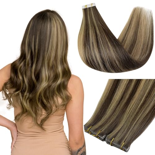 Full Shine Injected Tape In Hair Extensions Human Hair, Brown 24 Inch