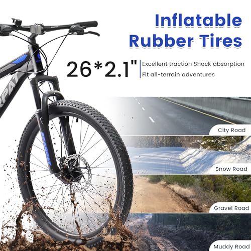 Image of Ecarpat 24 /26 /27.5 Inch Mountain Bike, Full /Front Suspension Mens Boys Mountain Bike with 21 Speed Steel Frame and Dual Disc Brakes, Adult Sport Bicycle for Trail City Road, Gift Choice