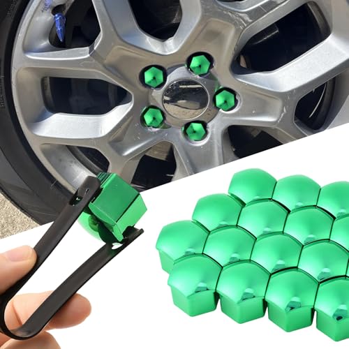 Image of Blueshyhall 19mm Wheel Lug Nut Cover Bolt Caps Anti-Rust Car Tire Nut Cover with Removal Tool (Pack of 20) - Chrome Green