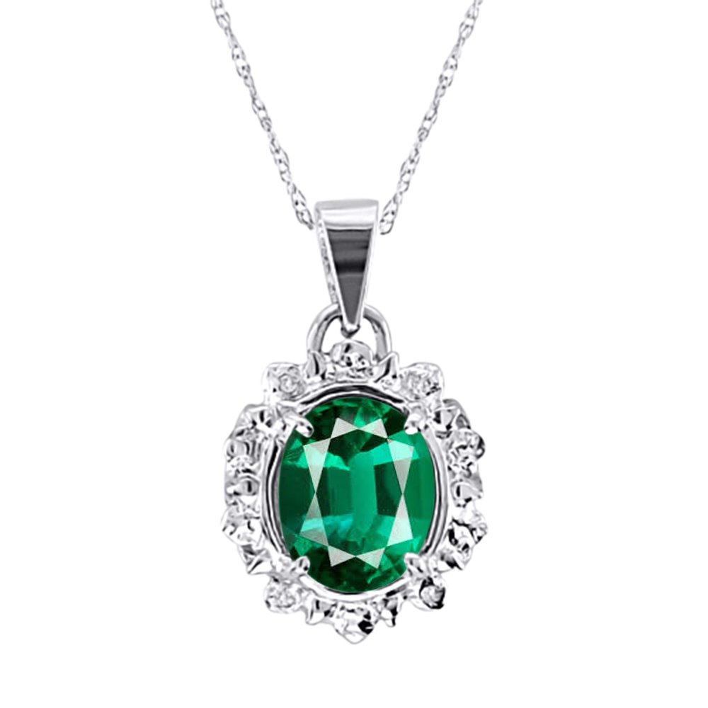 RYLOS Halsketten Für Frauen 14K Weißgold - Smaragd & Diamant Anhänger Halskette 9X7MM Farbe Stein Edelstein Schmuck Für Frauen Gold Halsketten Für Frauen, nicht zutreffend, Smaragd